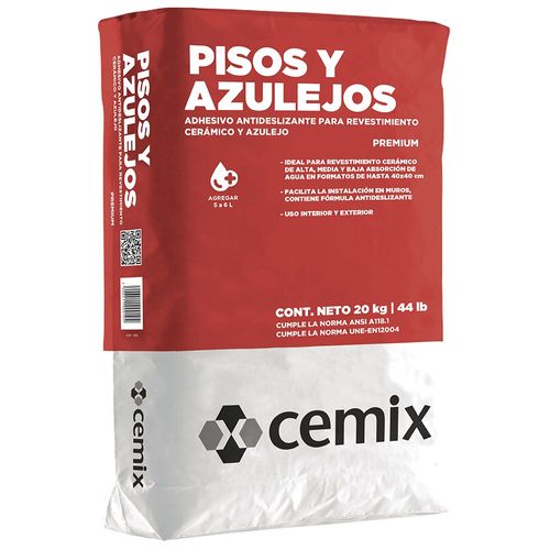 Adhesivo Pisos y Azulejos Gris 20 Kg - Cemix