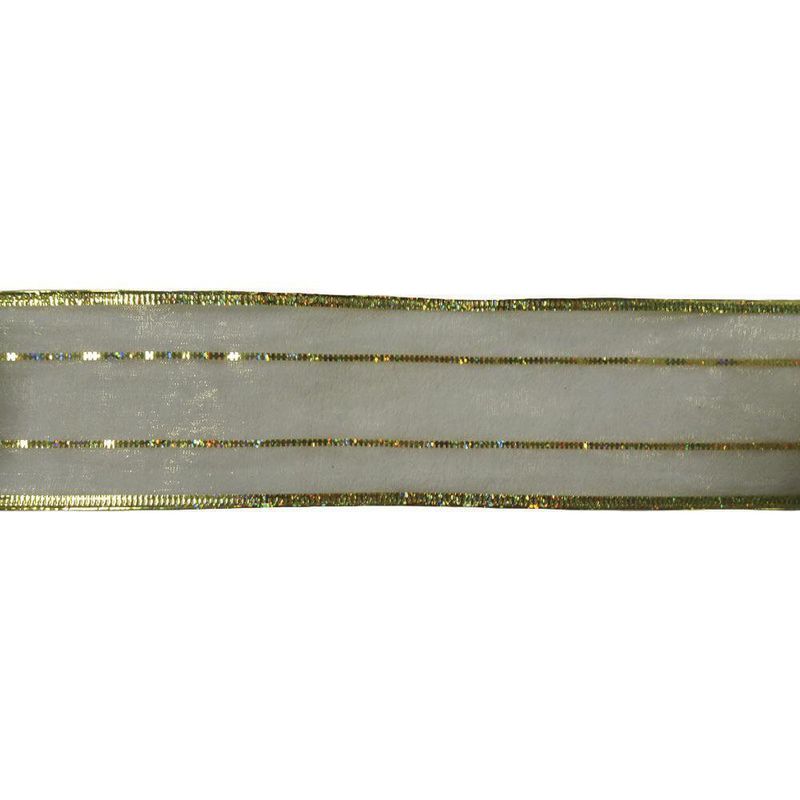 Listón Navideño de 2.5 plg x 10 yardas Color Dorado con Líneas