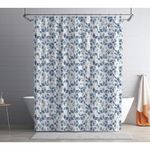 Set de Cortina con Liner y Ganchos Diseño Rombos Azules 14 Pzas