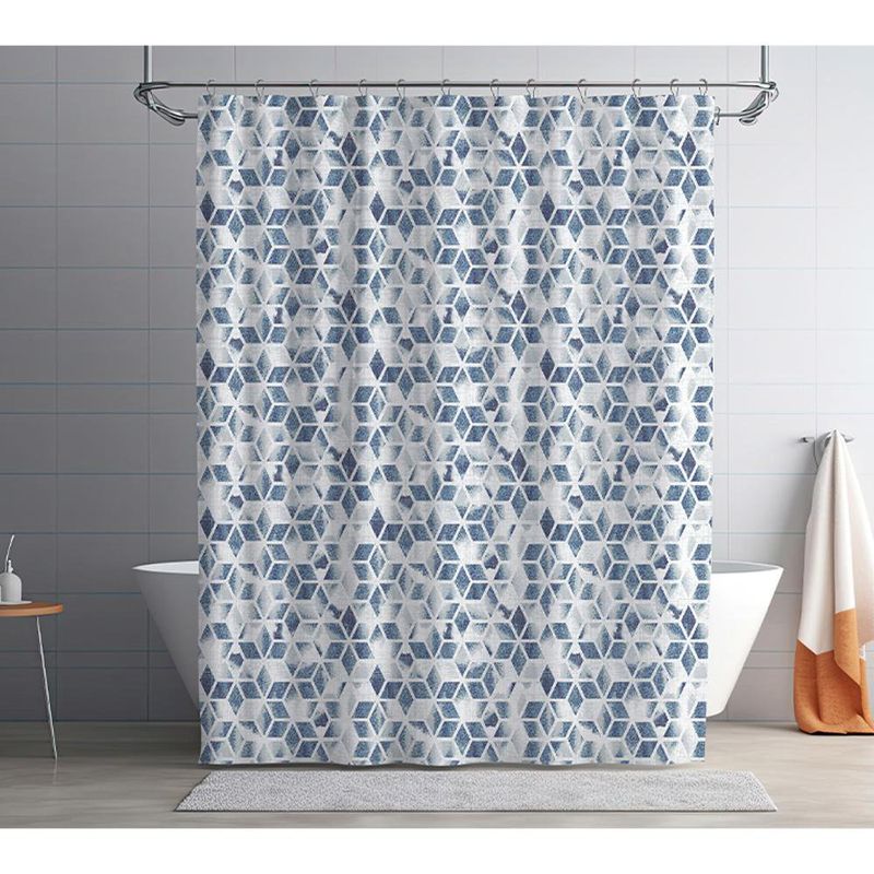 Set de Cortina con Liner y Ganchos Diseño Rombos Azules 14 Pzas