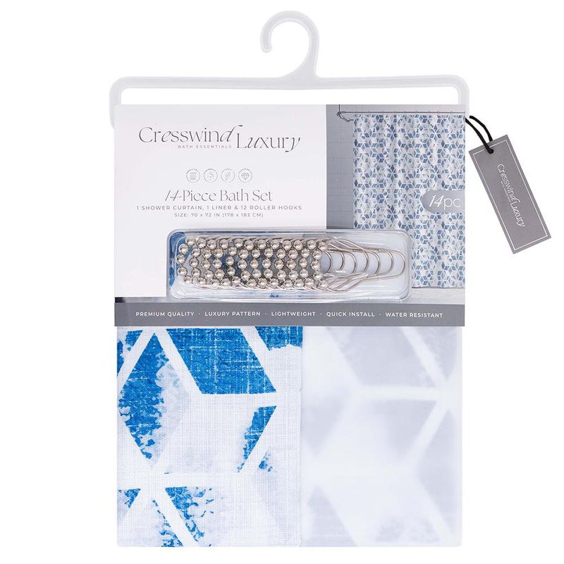 Set de Cortina con Liner y Ganchos Diseño Rombos Azules 14 Pzas