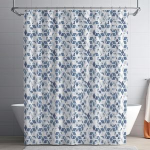 Set de Cortina con Liner y Ganchos Diseño Rombos Azules 14 Pzas