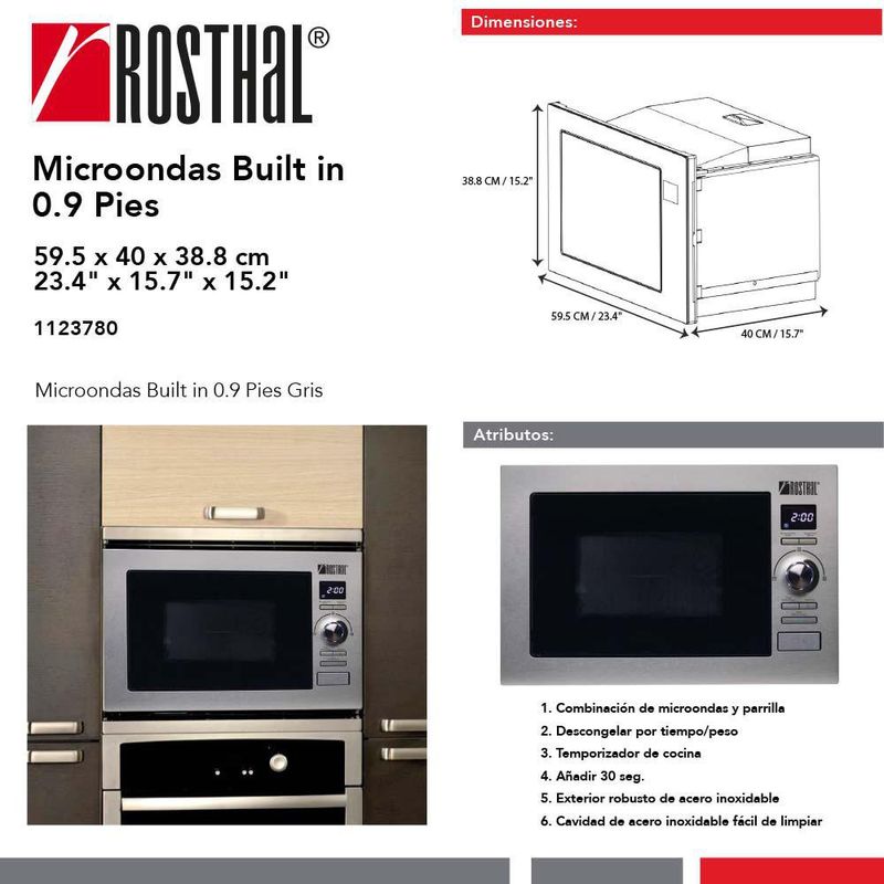 Microondas Built In Gris de 0.9 Pies³