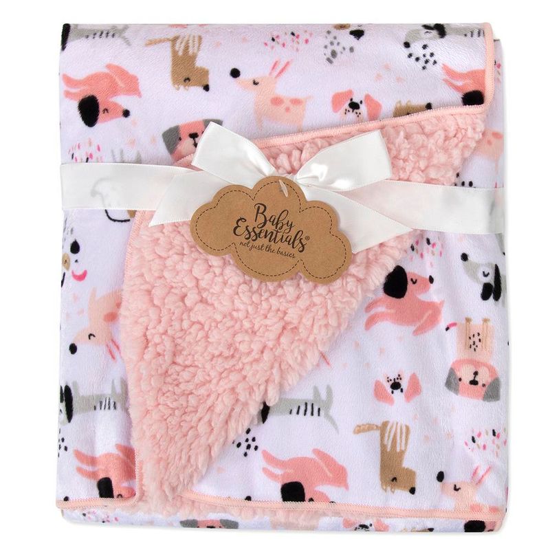 Manta Sherpa Para Bebé Con Perritos, Rosa Y Blanca
