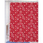 Cortina de Baño Navideña Copos Roja