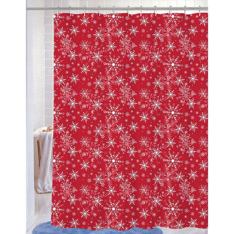 Cortina de Baño Navideña Copos Roja