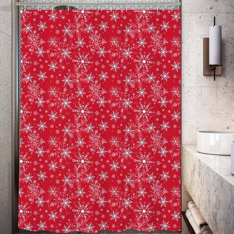 Cortina de Baño Navideña Copos Roja