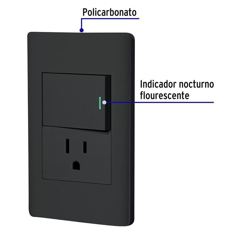 Tomacorriente + Interruptor 1.5 Módulos Lisboa Negro - Volteck