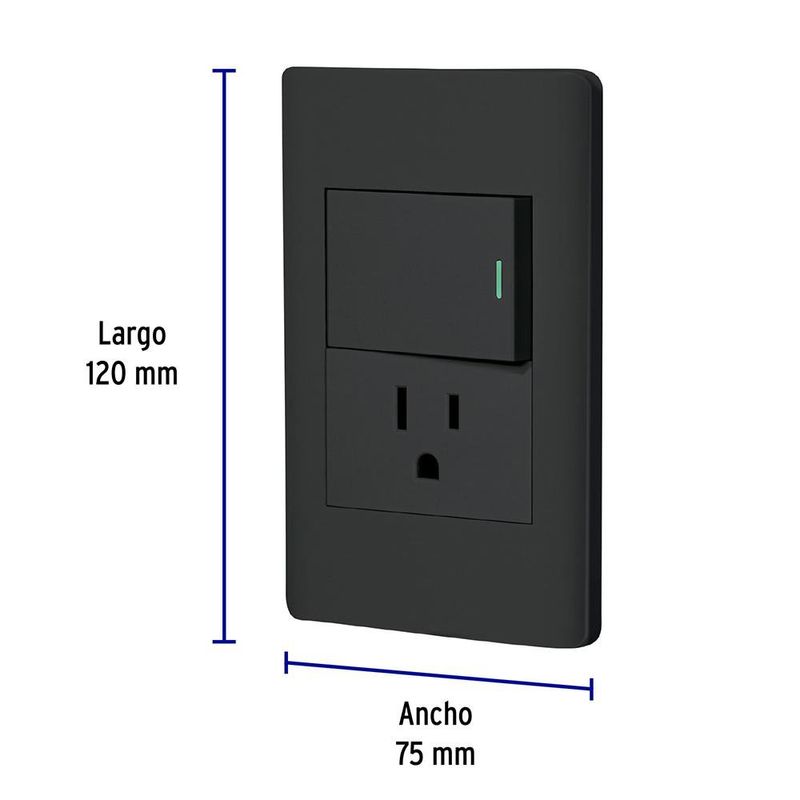 Tomacorriente + Interruptor 1.5 Módulos Lisboa Negro - Volteck