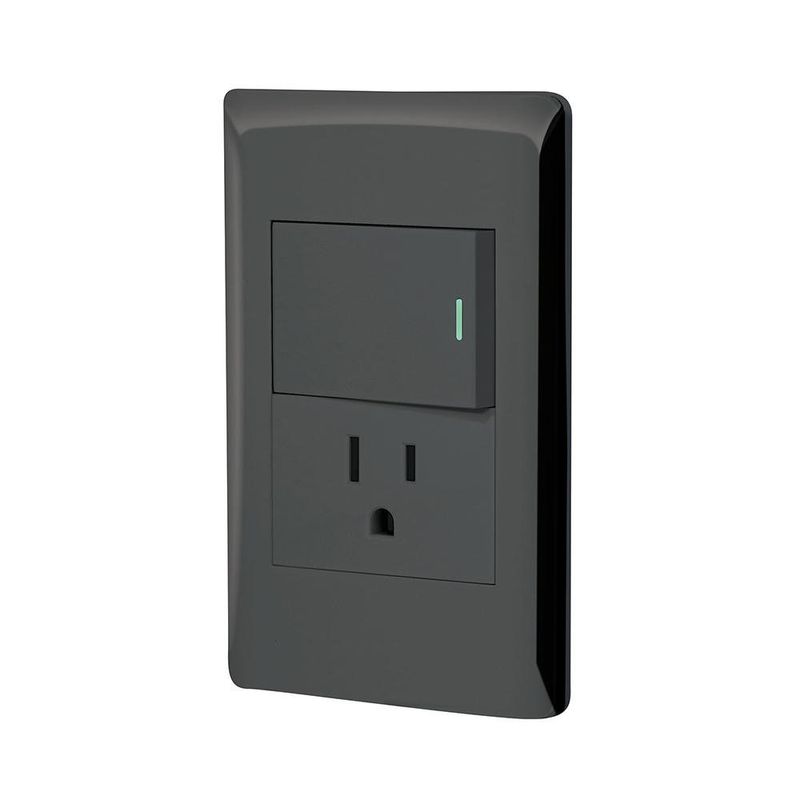 Tomacorriente + Interruptor 1.5 Módulos Lisboa Negro - Volteck