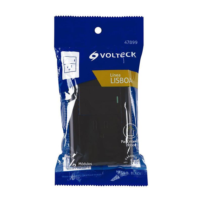 Tomacorriente + Interruptor 1.5 Módulos Lisboa Negro - Volteck