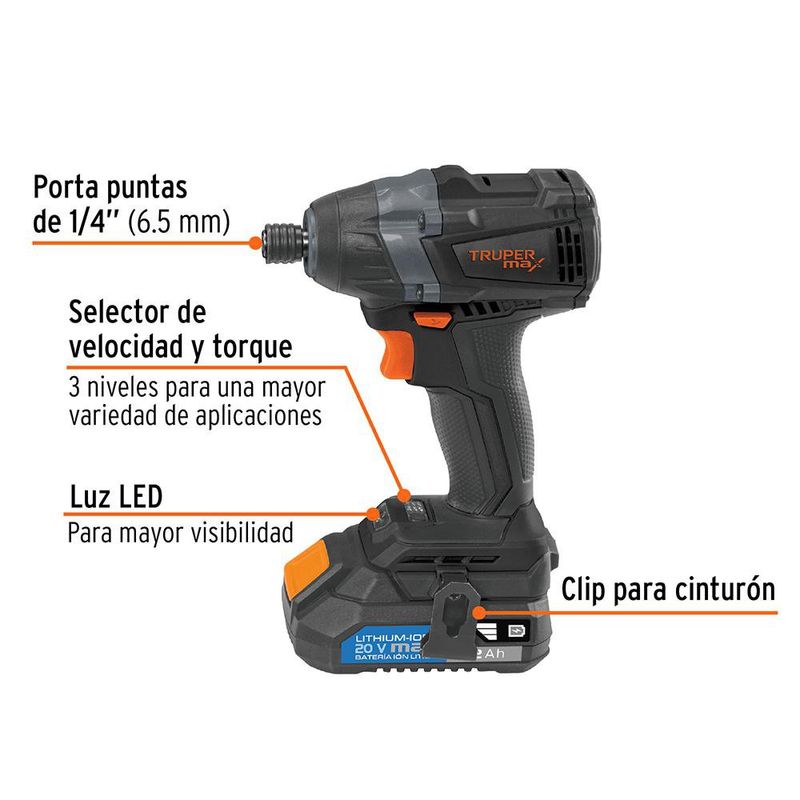 Atornillador de Impacto Inalámbrico 1/4 Plg - Truper Max