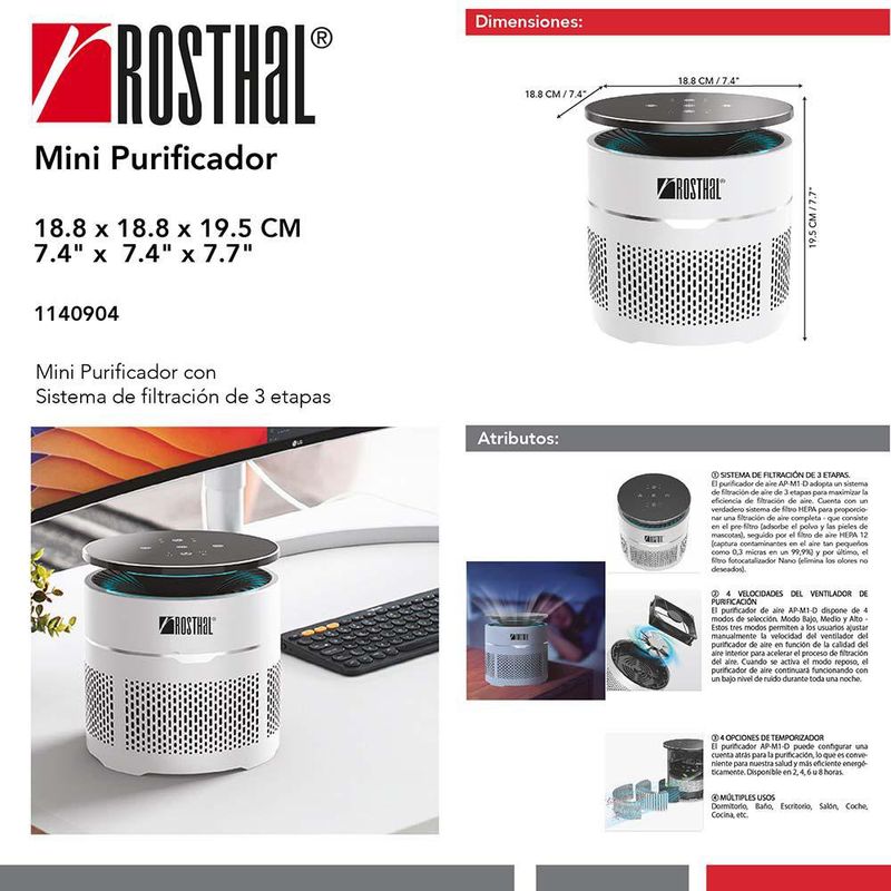 Mini Purificador de Ambiente para Escritorio Blanco 19 cm