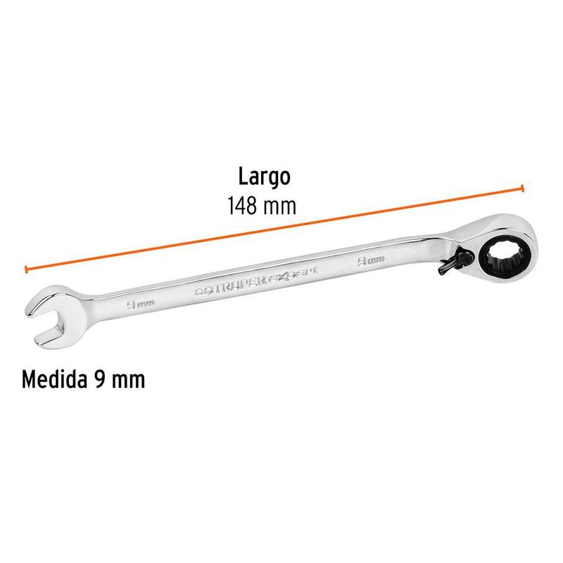 Llave Combinada Matraca Reversible 9 mm x148 mm Largo, Expert