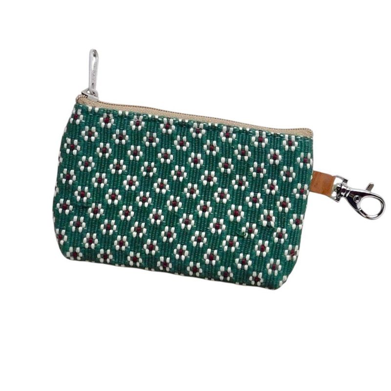 Monedero de Tela Artesanal Florecitas Verde 12 x 7.5 cm