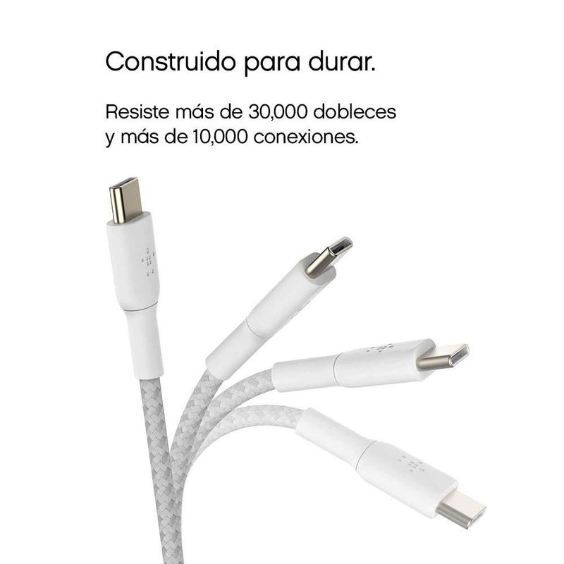 Cable Trenzado USB-C a USB-C Blanco 1 M