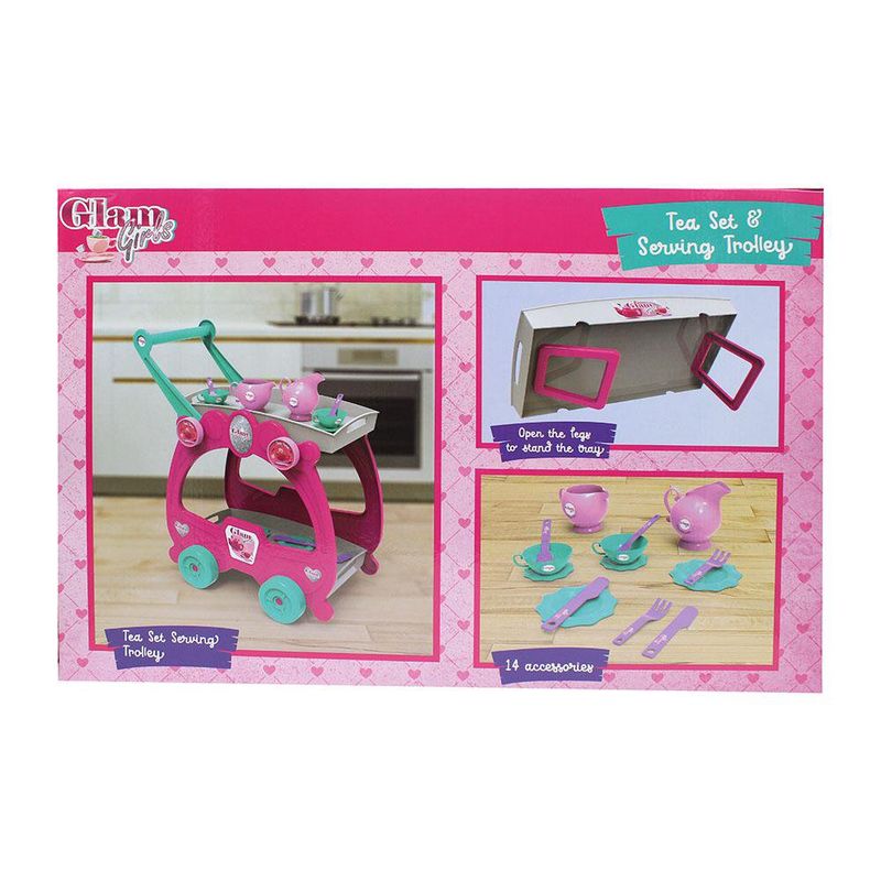 Juego y Carrito para Servir Té Rosado y Turquesa 42 Pzas