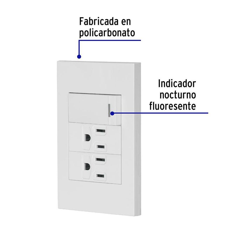 Tomacorriente Doble + Interruptor 1 Modulo Española Blanco - Volteck