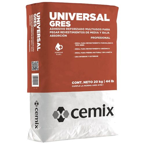 Adhesivo Universal Gres Gris de 20 Kg - Cemix
