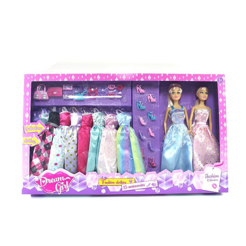 Set de 2 Muñecas Dream Girls con 9 Vestidos y Accesorios
