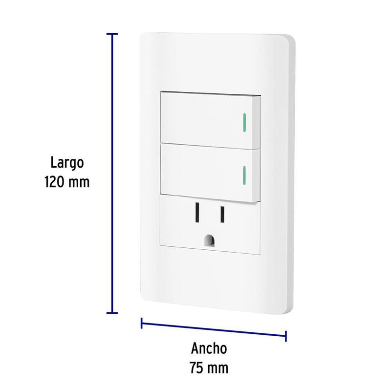 Tomacorriente y 2 Interruptores 1 Modulo Lisboa Blanco - Volteck