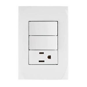 Tomacorriente + 2 Interruptores Sencillos Oslo Blanco - Volteck