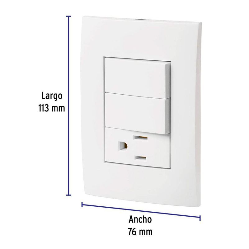 Tomacorriente + 2 Interruptores Sencillos Oslo Blanco - Volteck