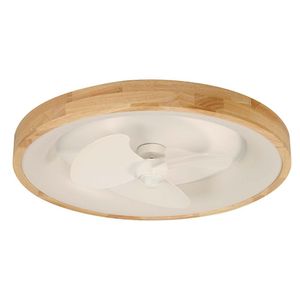 Ventilador Blanco y Madera con Luz Led