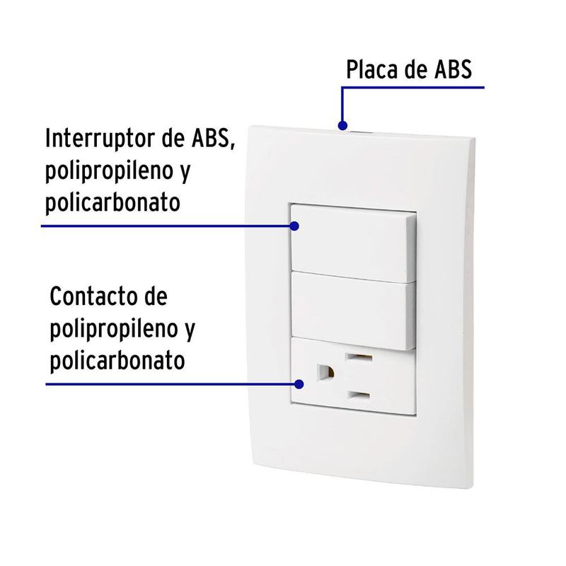 Tomacorriente + 2 Interruptores Sencillos Oslo Blanco - Volteck
