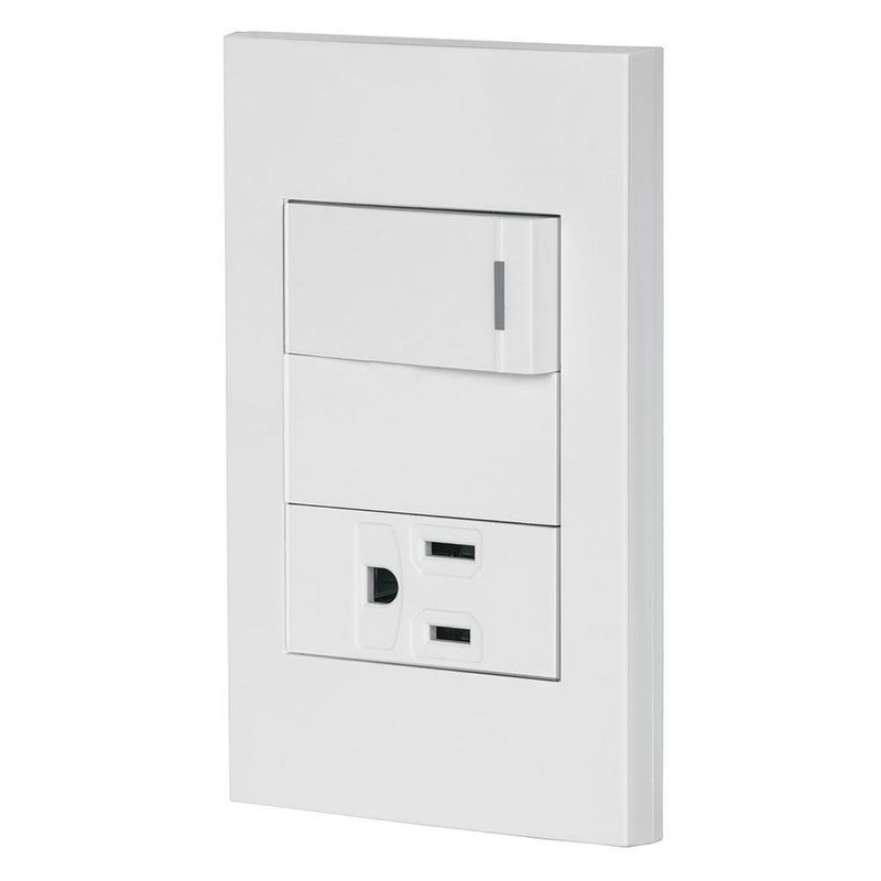 Tomacorriente + Interruptor 1 Modulo Española Blanco - Volteck
