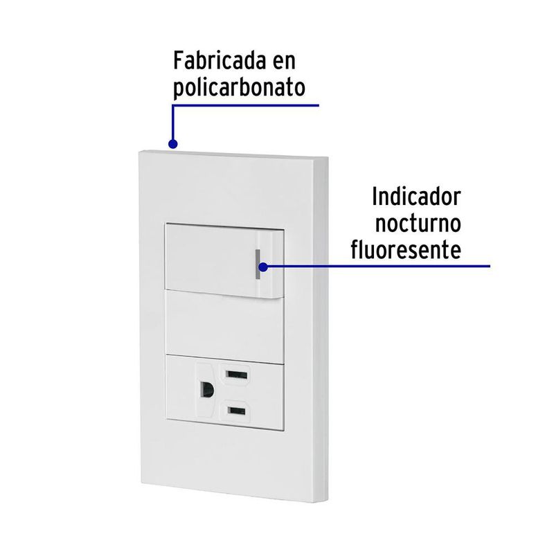 Tomacorriente + Interruptor 1 Modulo Española Blanco - Volteck