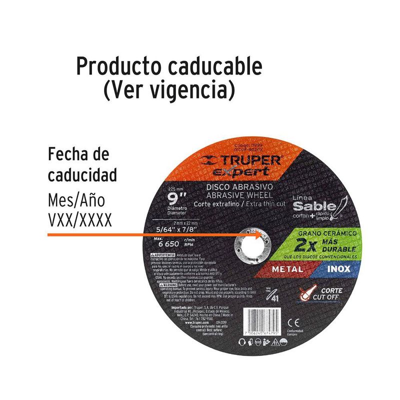 Disco De Corte Fino Tipo 41 9 Plg x 2 Mm - Truper Expert