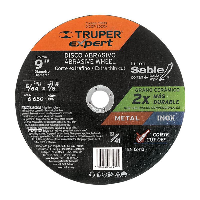 Disco De Corte Fino Tipo 41 9 Plg x 2 Mm - Truper Expert