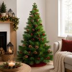 Árbol de Navidad Verde con Piñas y Frutos Rojos 3.66 Metros