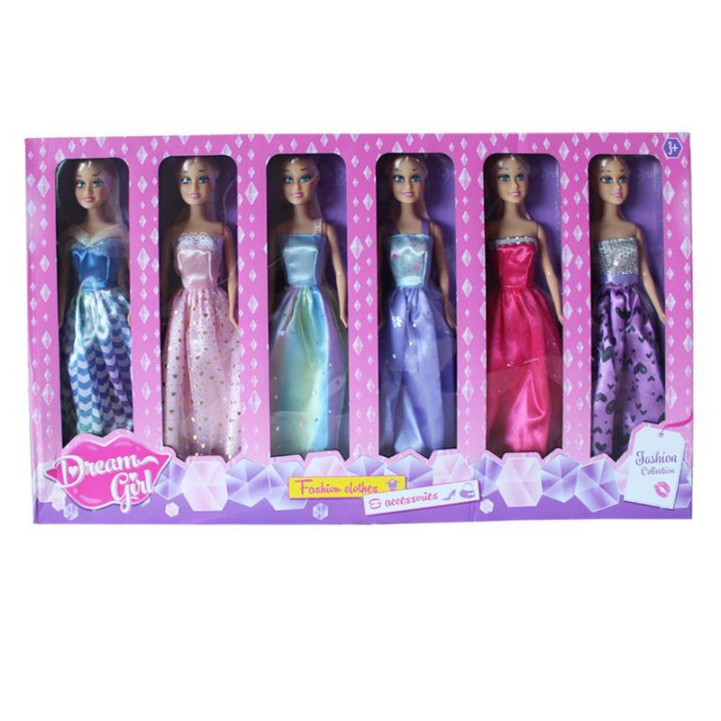 Set de 6 Muñecas con Vestidos Elegantes de 12 Plg