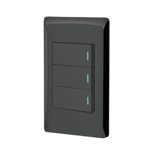 Placa Armada 2 Interruptores Sencillos + Interruptor 3 Vías Lisboa Negro - Volteck