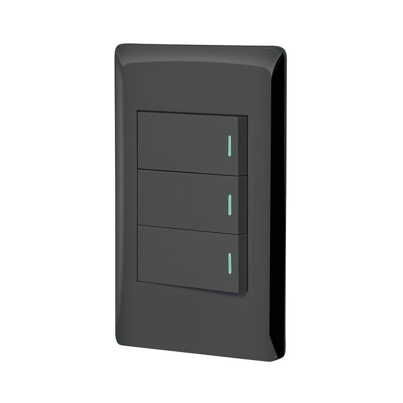 Placa Armada 2 Interruptores Sencillos + Interruptor 3 Vías Lisboa Negro - Volteck