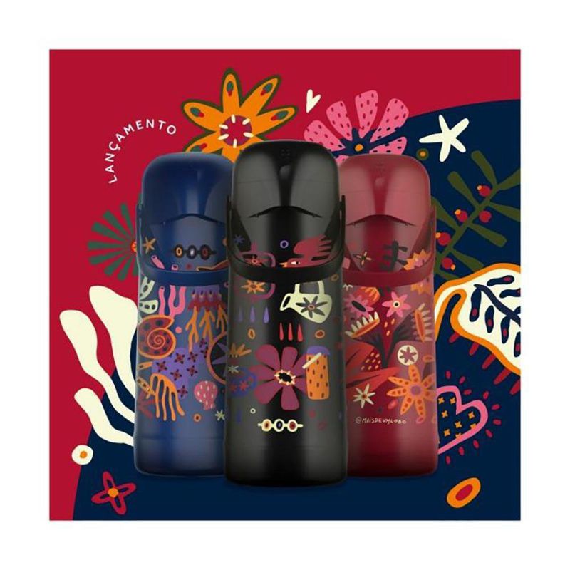 Termo Magic Pump Con Bomba Decorado Negro 1L