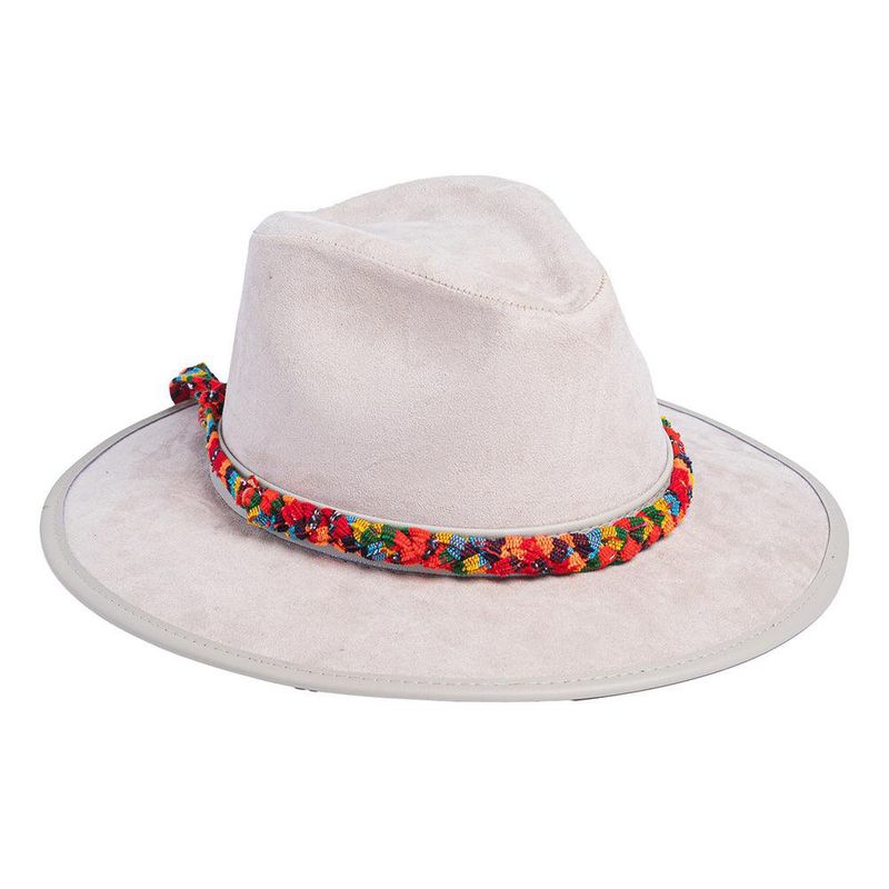 Sombrero Beige De Gamuza Con Cinta Típica