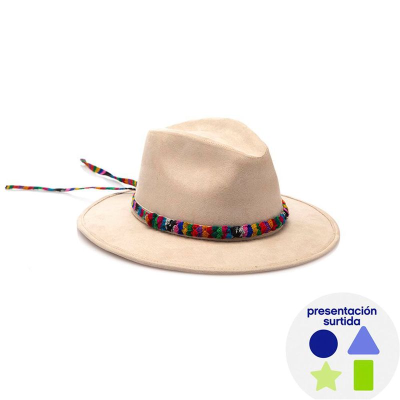 Sombrero Beige De Gamuza Con Cinta Típica