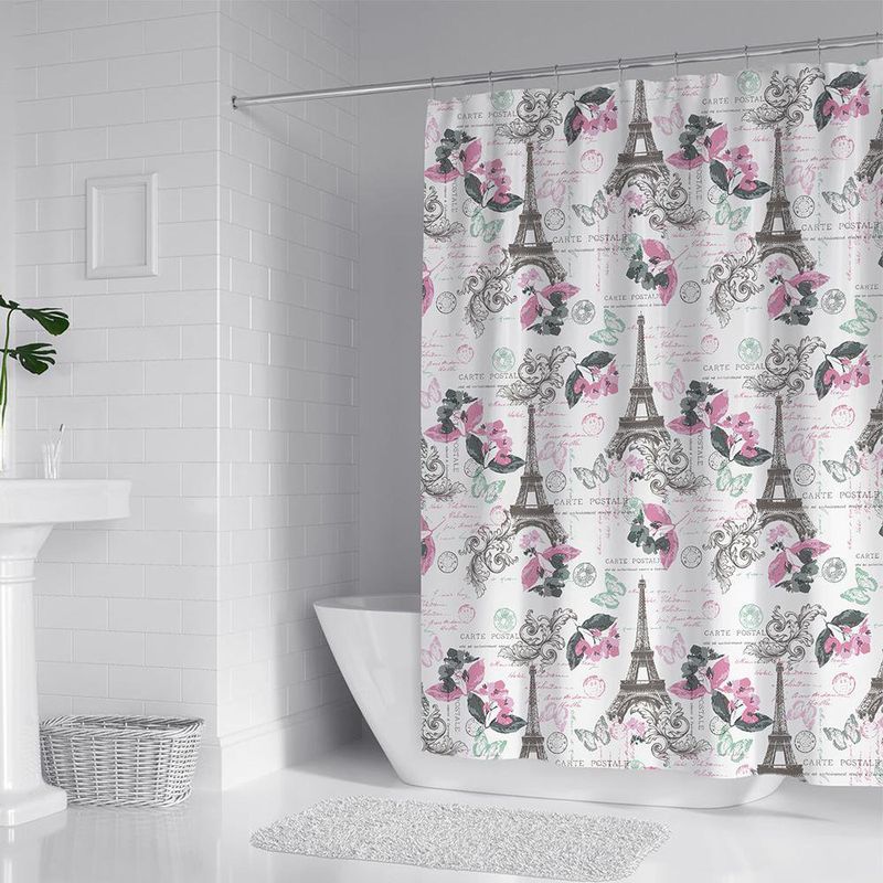 Set de Cortina para Baño con Ganchos y Liner Mariposa
