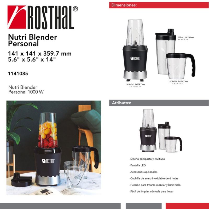 Licuadora Personal Rosthal Nutri Blender 1000 W