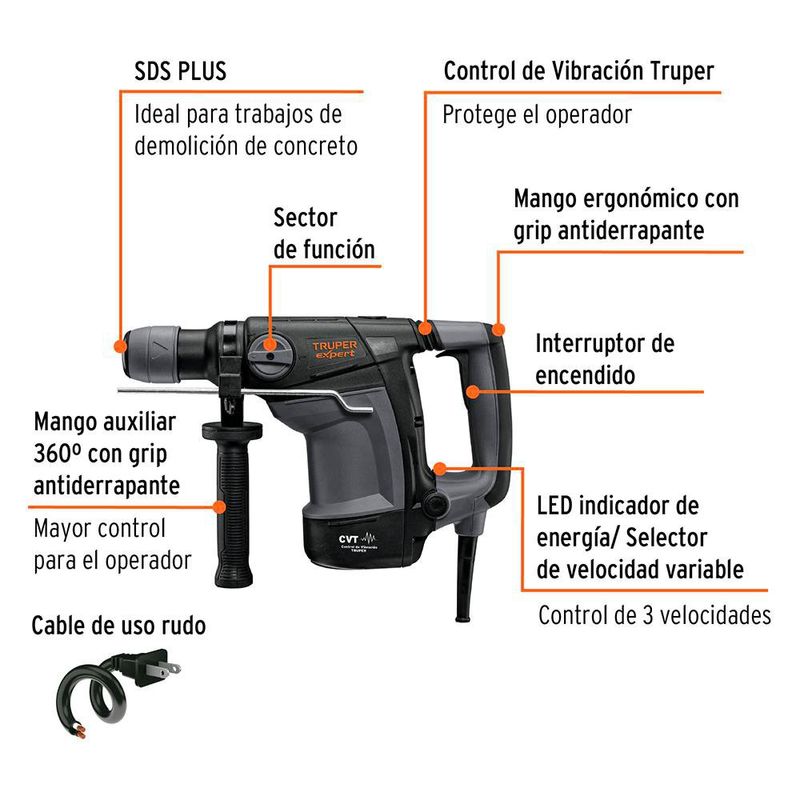 Rotomartillo Neumático Sds Plus 4 Jouls 1000 W - Truper