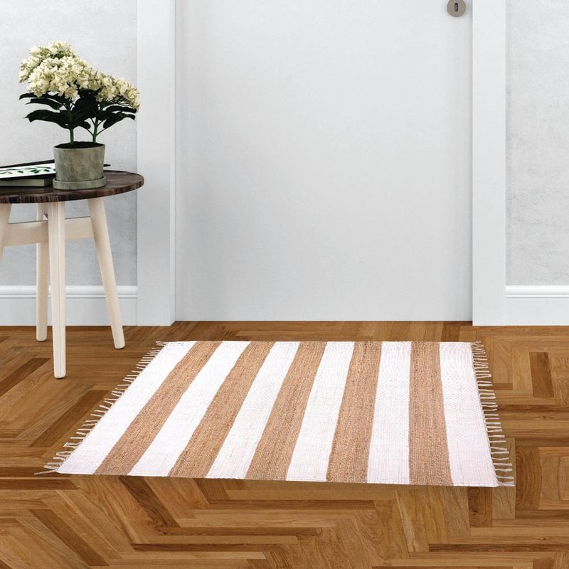 Alfombra Decorativa con Rayas y Flecos