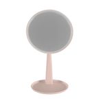 Espejo Redondo con Luz LED y Base Rosa
