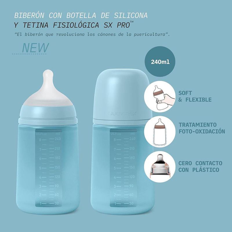 Biberón con Válvula Anticólicos Azul de 8 Oz - Suavinex