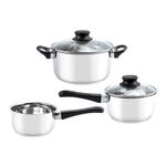 Batería de Cocina 5 Piezas Acero Inoxidable con Tapaderas de Vidrio