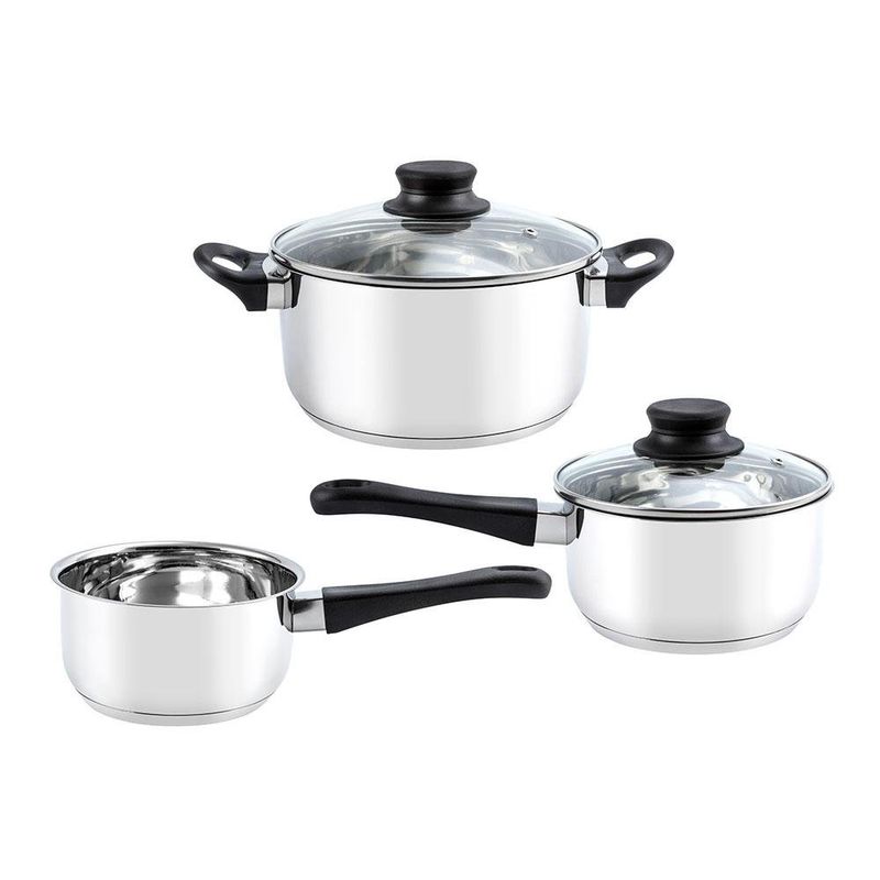 Batería de Cocina 5 Piezas Acero Inoxidable con Tapaderas de Vidrio