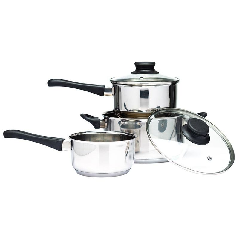 Batería de Cocina 5 Piezas Acero Inoxidable con Tapaderas de Vidrio