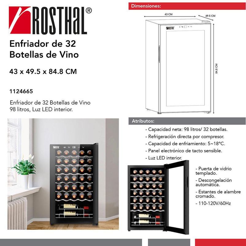 Enfriador de Vino 32 Botellas JC-98